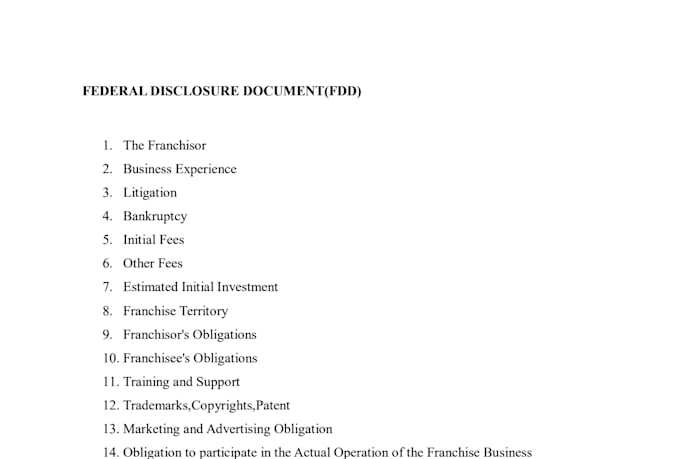 draft a professional franchise disclosure document fdd
